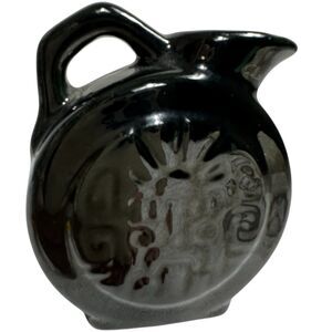VTG Frankoma ART DECO Mayan Aztec Black Glossy PITCHER Decorative Miniature Jug